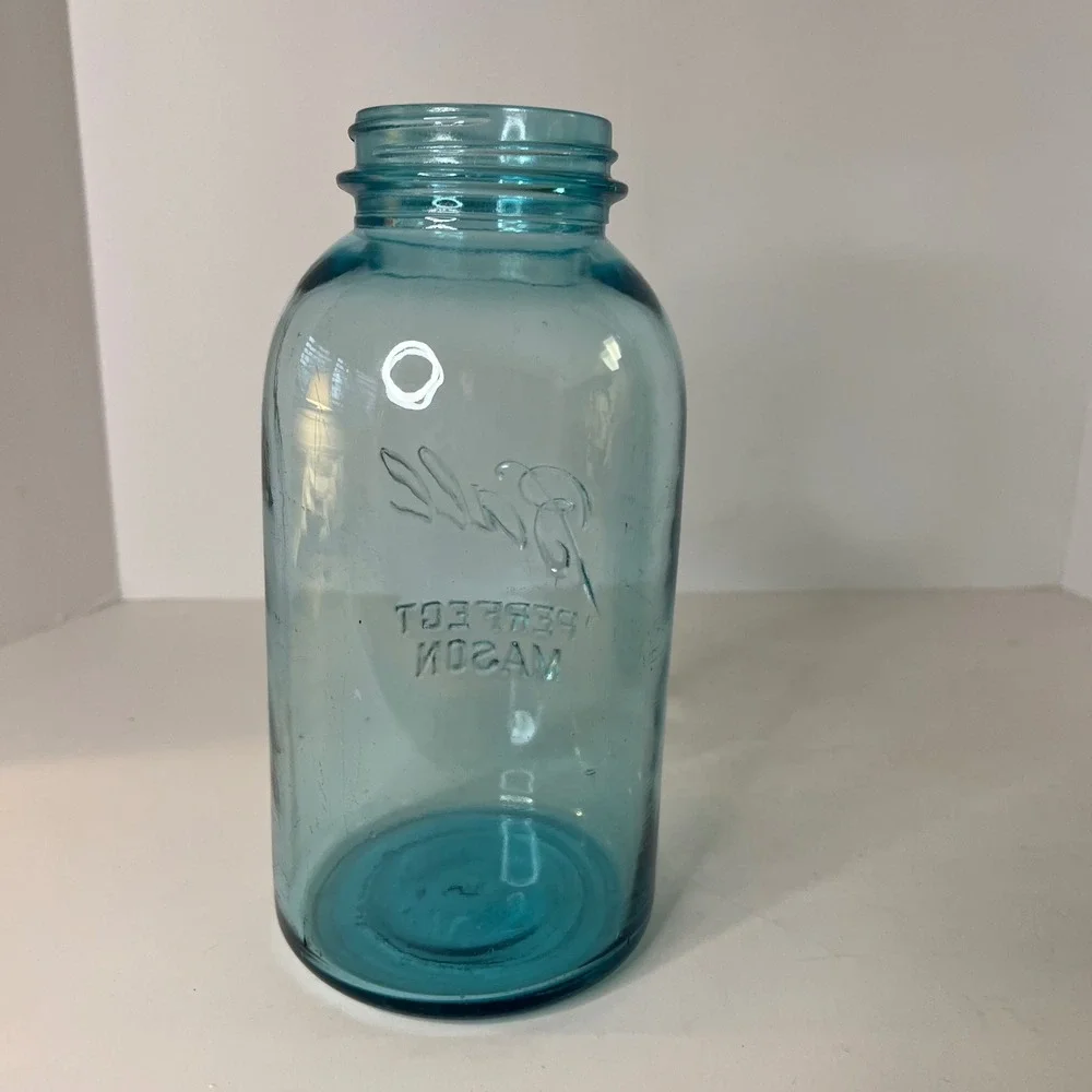 Vintage 1923 - 1933 Ball Perfect Mason Jar Aqua‎ 1/2 Gal 64 oz 4.5 x 9